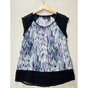 Dkny Jeans Top Small Blue Marbled Blouse Sheer Boho Y2K